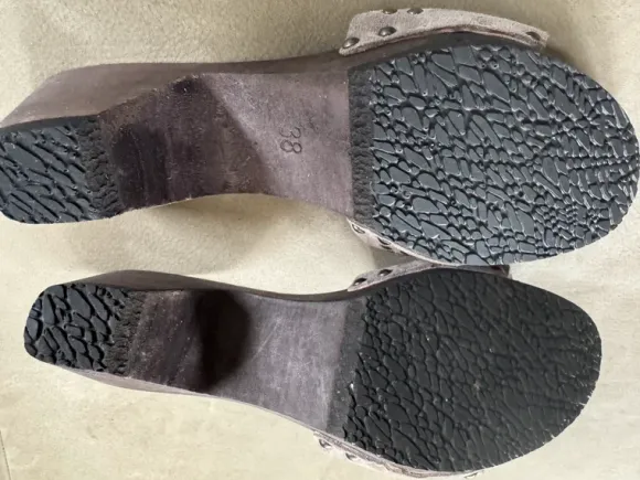 Trendige clogs softclox – Grau, Holzsohle, Eyecatcher Gr. 38