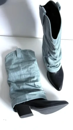 Trendy Denim Fold-Over Cowboy Boots