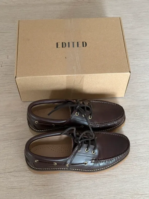 Ungetragen Lederschuhe Segelschuhe Edited braun