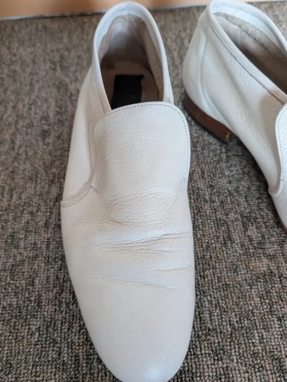 Vintage - Herren Loafer 100% Leder Gr. 7,5 / 41 elegant, preppy, old Money, Slipper weiß creme