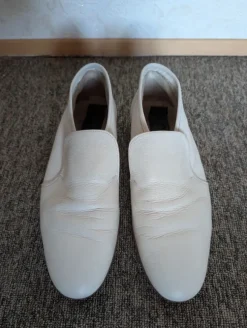 Vintage - Herren Loafer 100% Leder Gr. 7,5 / 41 elegant, preppy, old Money, Slipper weiß creme