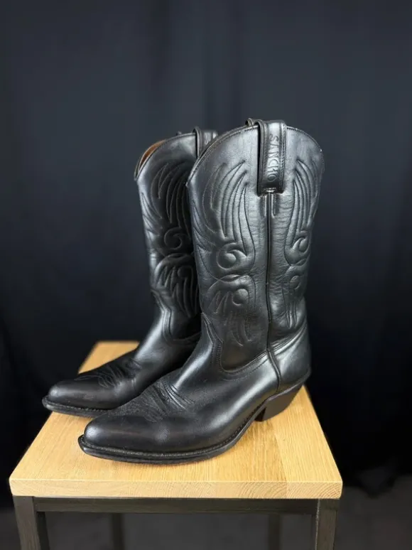 Vintage Sancho Cowboy Boots – Black Leather – Size 39