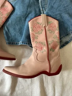 Vintage Style Stiefel echtes Leder Western Boots Cowboy Stiefel rosa Festival Stickerei Gr 37 38