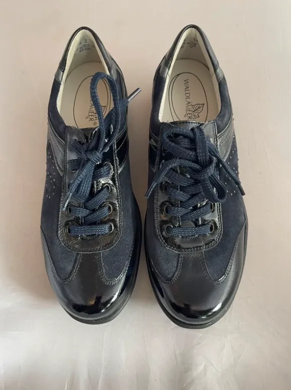 Waldläufer Sneaker Dunkelblau 37,5 Velour Lack Wechselfußbett