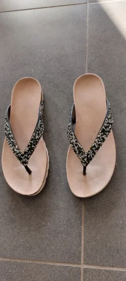 Zwart/zilver dames teenslippers maat 39