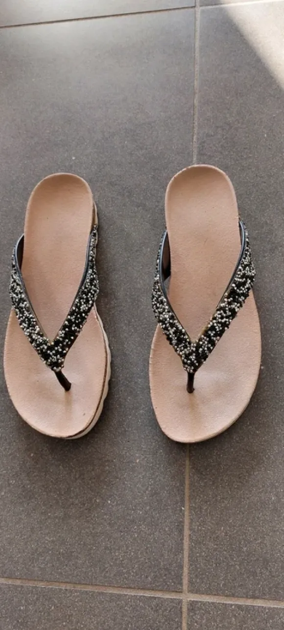 Zwart/zilver dames teenslippers maat 39